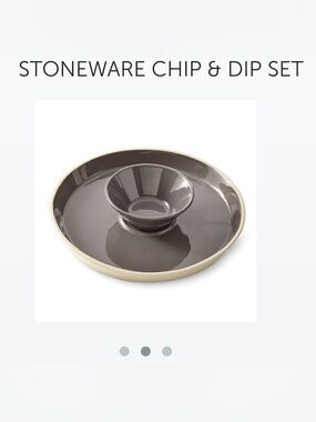 Pampered Chef Stoneware Chip & Dip Set in Gray with Cream Rim